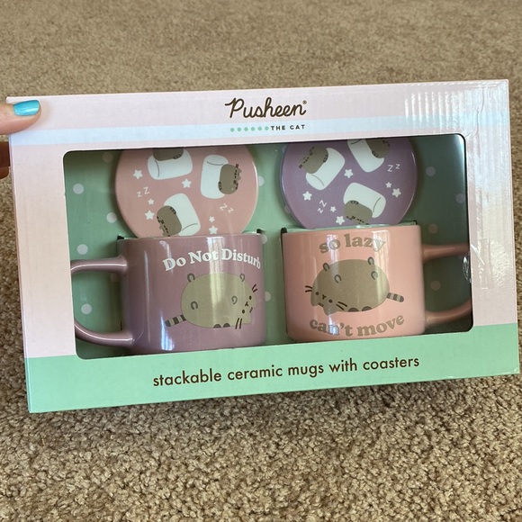 Pusheen stackable ceramic mugs with coasters - Picture 3 of 11